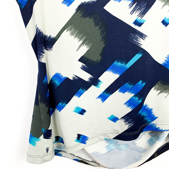 Grey Black & Blue Patterned Cowl Neck Blouse - Picture 8 of 9